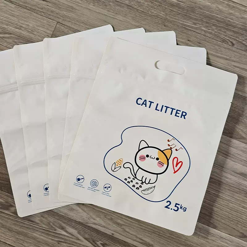 现货批发猫砂包装袋通用2.5kg自封手提防水膨润土豆腐猫砂密封袋