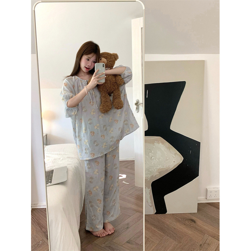 2025秋季奶蓝狗狗简约慵懒卡通家居服睡衣套装|undefined