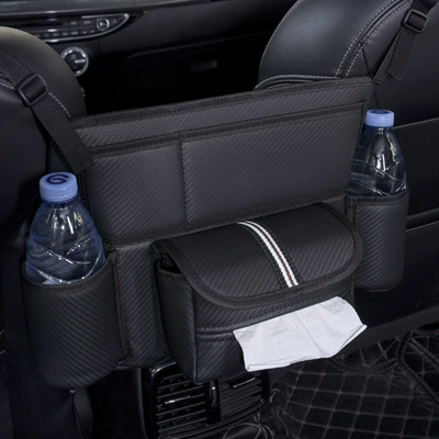 Net Pocket Car Water Cup | Car storage bag/box - h313-black-and-white-webbing-seat-room-sports-carbon-fiber-pattern-a-black