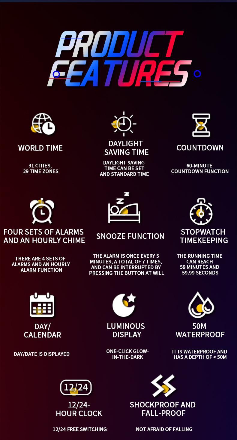 Sanda Sanda 6200 Orologio elettronico Esplosioni Sveglia multifunzionale Orologio impermeabile Orologio Cool Beginning Orologio per studenti delle scuole superiori_voghion.com