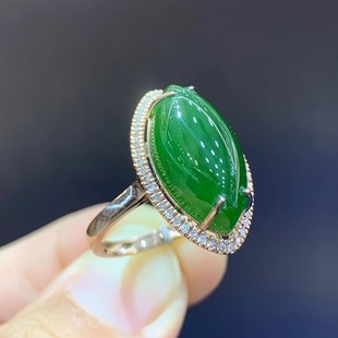 Fubei Diamond Jewelry [18K Gold Inlaid with Natural Hetian Jasper Marquise Full Diamond Ring] Loose Stone Size 8*16mm