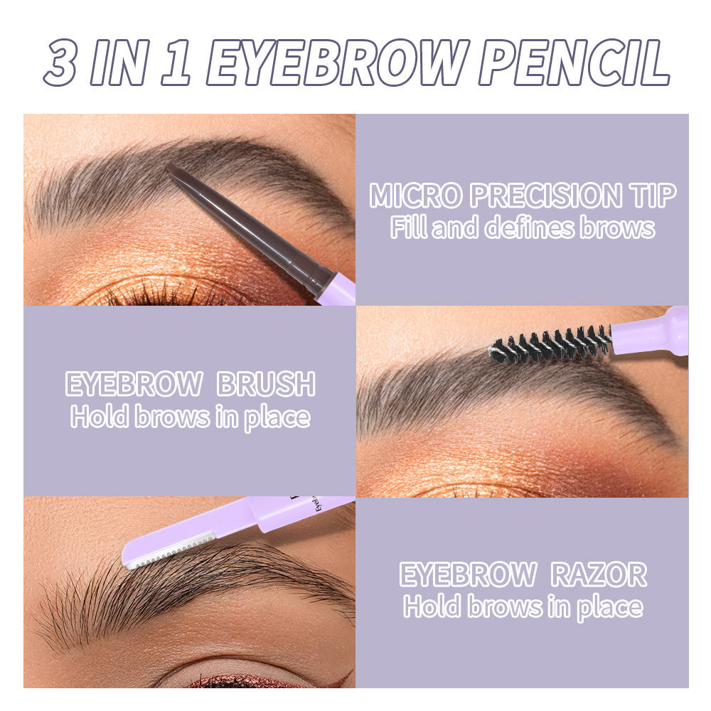 USHAS, lápiz de cejas de punto transfronterizo europeo y americano, doble cabezal, cepillo de cejas, cuchillo de cejas, resistente al agua, no es fácil de manchar y fácil de colorear UP009