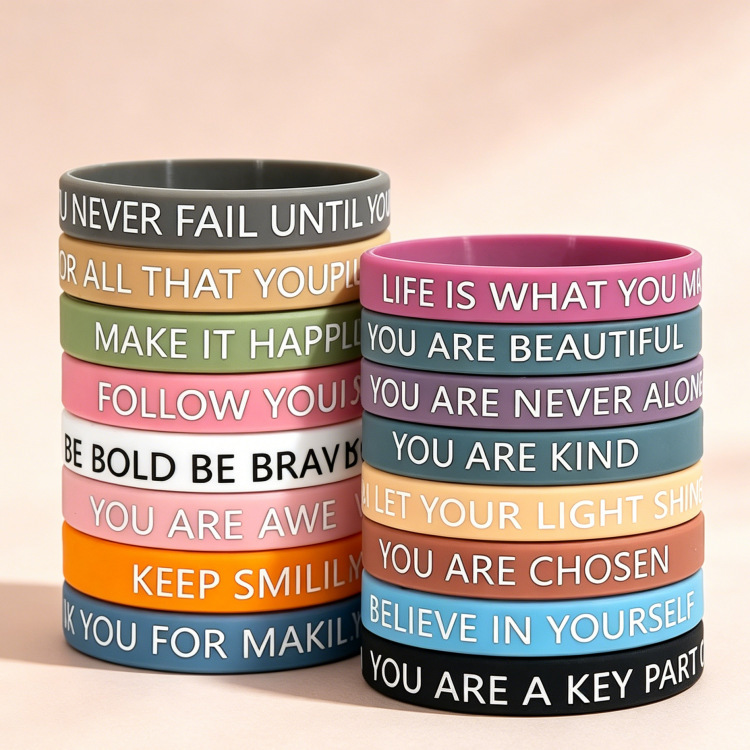16 Types of English Inspirational Silicone Bracelets, Unisex Elastic Wristbands for Teenagers, Macaron Color Series Set, Rubber Bracelets 16 Types of English Inspirational Silicone Bracelets, Unisex Elastic Wristbands for Teenagers, Macaron Color Series Set, Rubber Bracelets