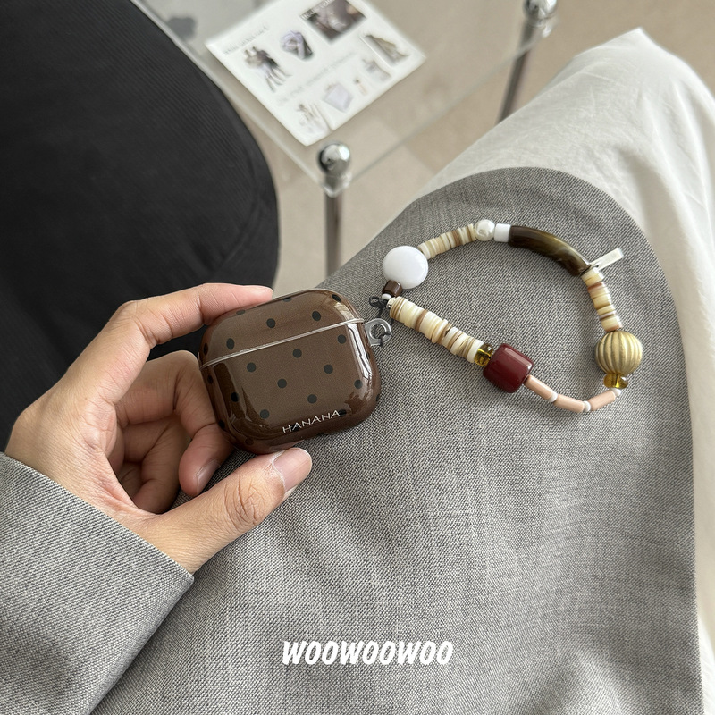 大衆高級感復古波点適用AirPods3/4世代アップルイヤーケース保護カバーPro2女性チェーン|undefined