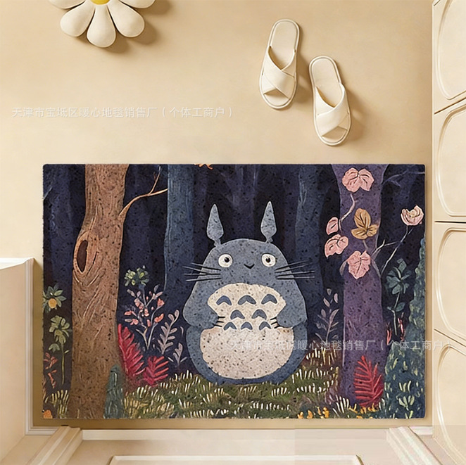 Totoro Silk Loop Floor Mat for Home Entrance, Customizable Pvc Door Mat, Cute Cartoon Entryway Mat