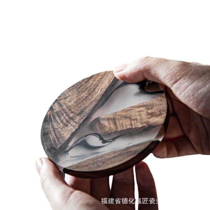 Transfronterizo japonés de resina de nuez copas cojín copas Zen epoxi copas de tinta acantilado cipres aislamiento cojín de almacenamiento de hierro forjado