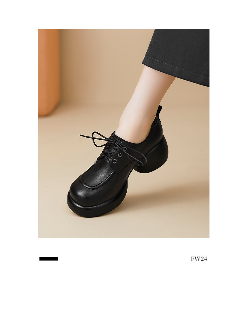 Giày loafer nữ dây buộc phong cách Anh, gót vuông 5,5 cm, mũi sâu, đế dày — màu nâu chi tiết 10