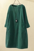 2025秋冬新款灯芯绒连衣裙复古纯色宽松遮肉连衣裙胖妹妹大码女装