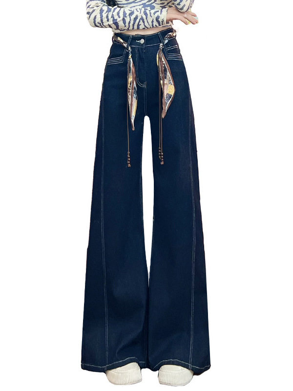 Quần jean nữ ống loe cạp cao co giãn, denim lót lông cừu mùa đông — Màu xanh vàng đen kéo dài, Quần xanh đen vàng, Retro màu xanh chín điểm, Vàng đen xanh chín điểm
