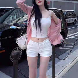 白色辣妹牛仔超短裤女新款高腰弹力紧身显瘦百搭a字包臀热裤子潮