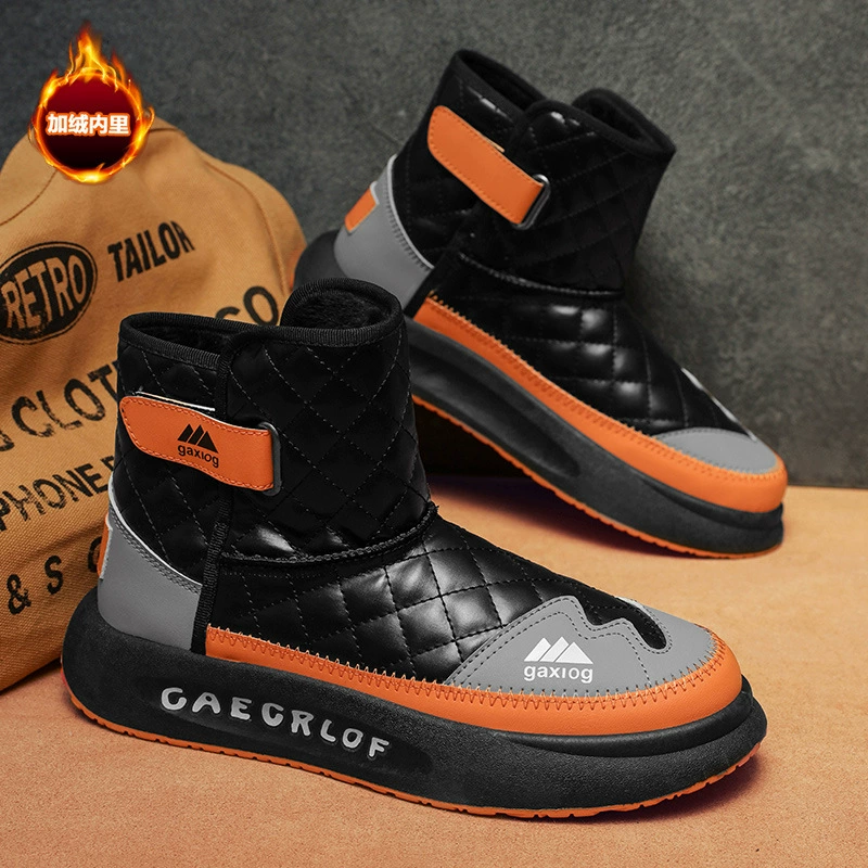 2024 зимние новые кожаные водонепроницаемые снежные сапоги мужские бархатные утолщенные, теплые и холодные, высокие хлопковые сапоги модные мужская обувь