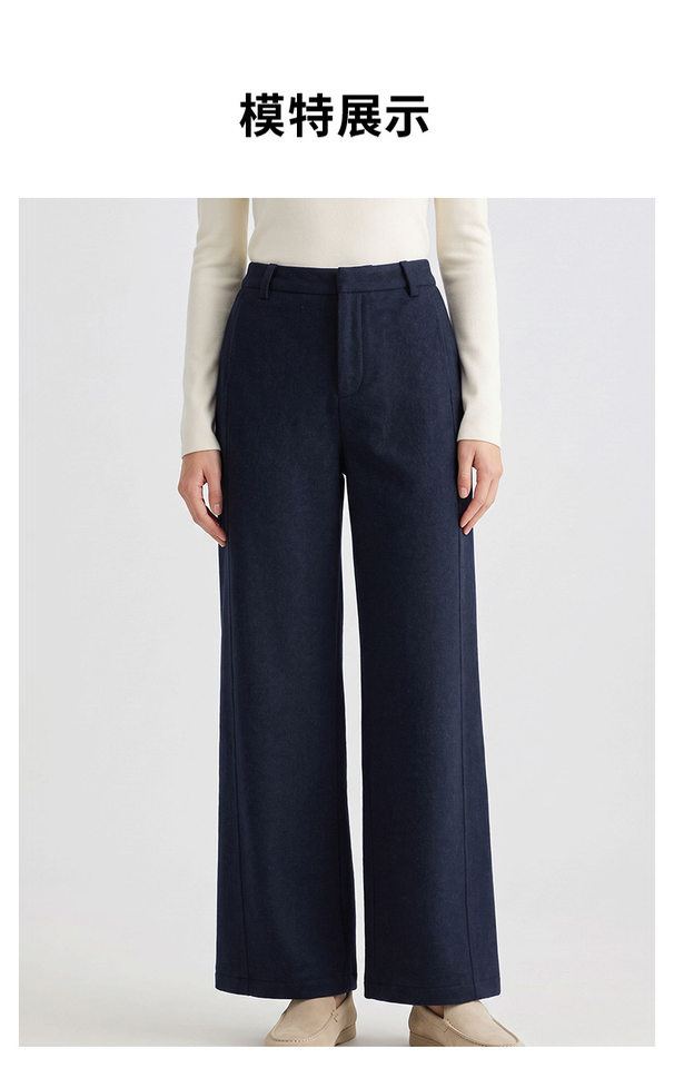 Quần ống rộng lưng cao dáng suông chất len cashmere phối len cừu — Xanh navy chi tiết 7