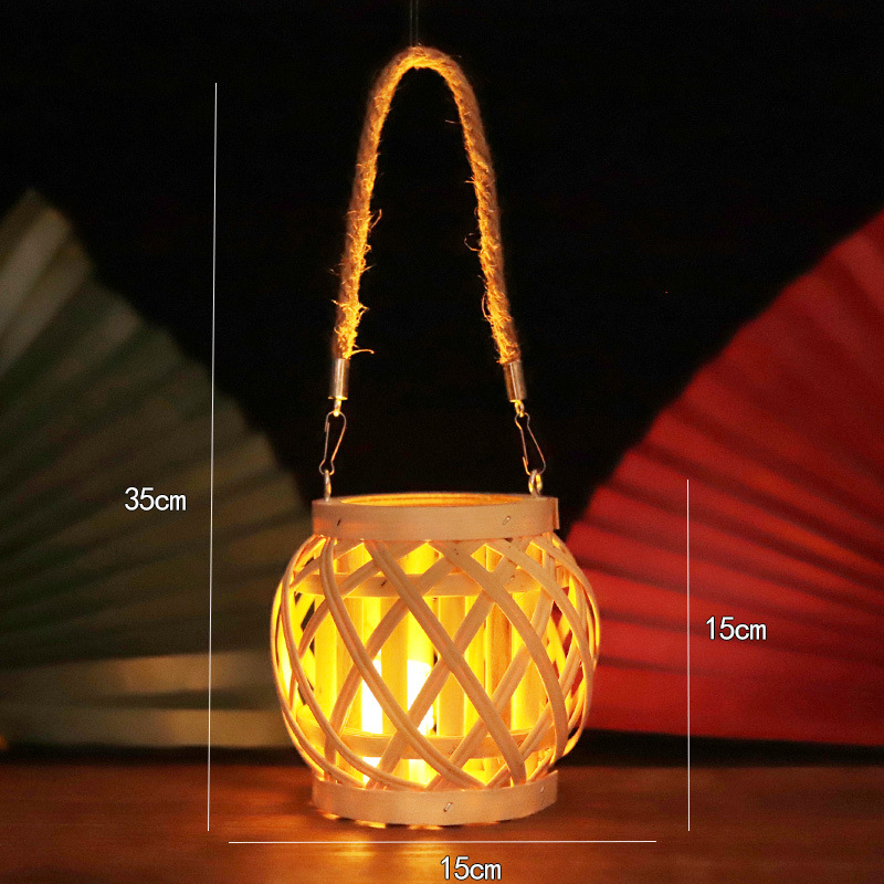 Personalizado creativo tejido de bambú tejido de ratán lámpara de viento candelabro colgante de piso adorno decoración habitación modelo B & B puede colgar linternas