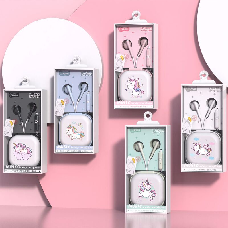 Cross-Border Popular Headphones In-Ear Wired No-Delay Gaming Headphones Unicorn Zipper Storage Bag Hard Box with Microphone