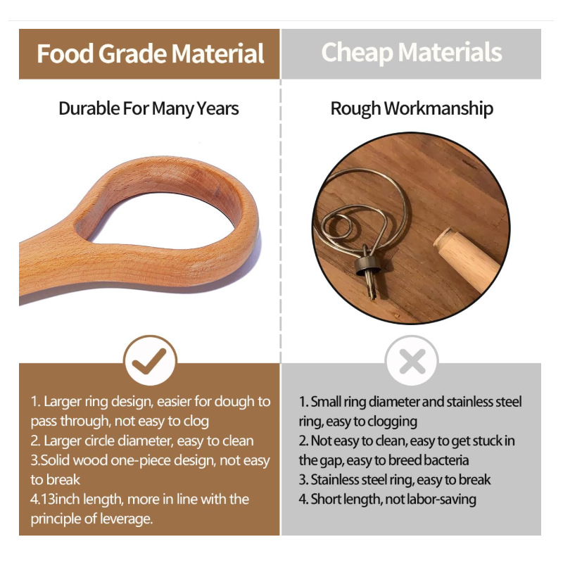 Amazonas masa de madera barra de batida raspadora de huevos de cocina de madera de cocina de material de cocina de haya mezclador