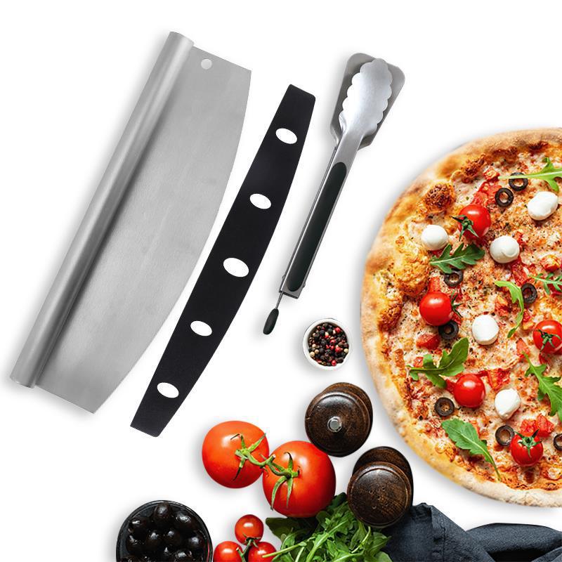 goods in stock Stainless steel Pizza Cutter suit Pizza machete Semicircle Curling Planed noodles With a knife Food clip 2 Set of parts