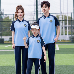 Primary School Students' Class Clothes Summer Clothes Short-sleeved Sportswear suit Blue Casual College Style Large Class Graduation Photo Garden Clothes Cotton