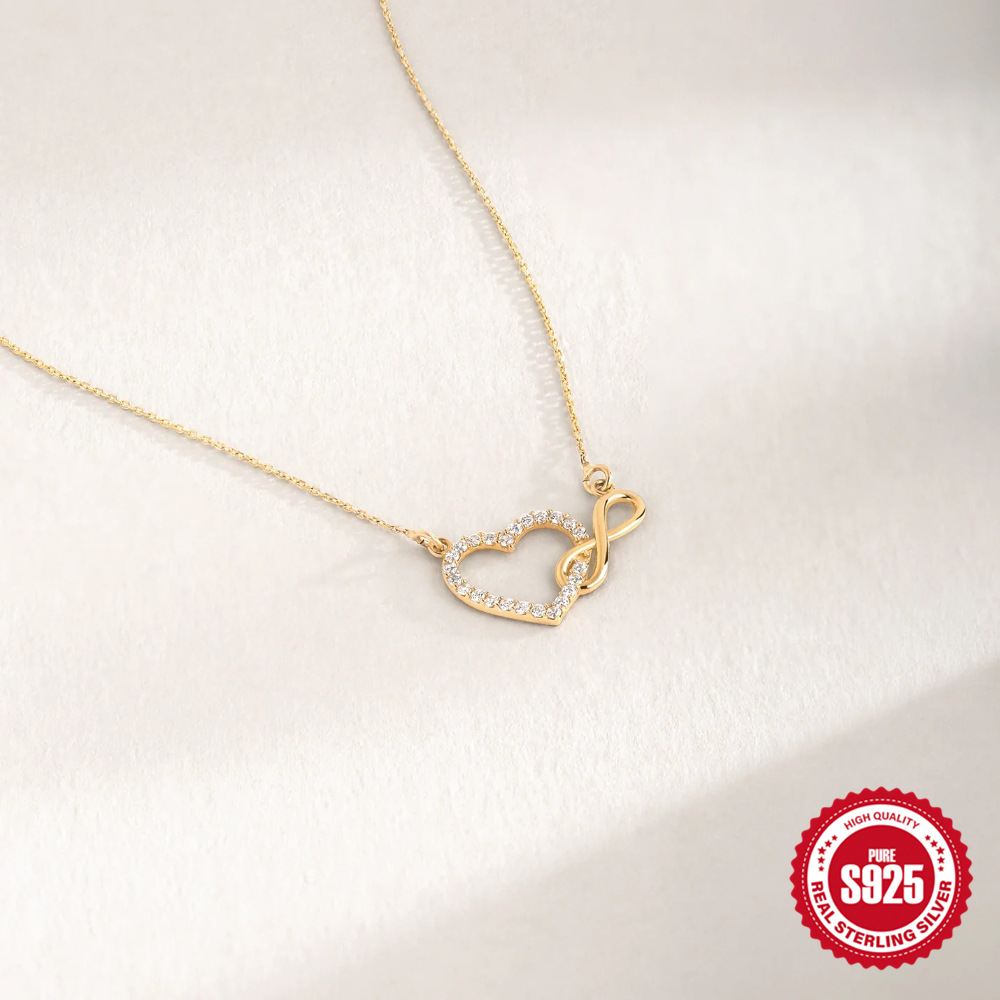Daily, Date Occasion 925 Sterling Silver Zircon Cable Chain Plating Inlay Infinity Heart Shape Necklace