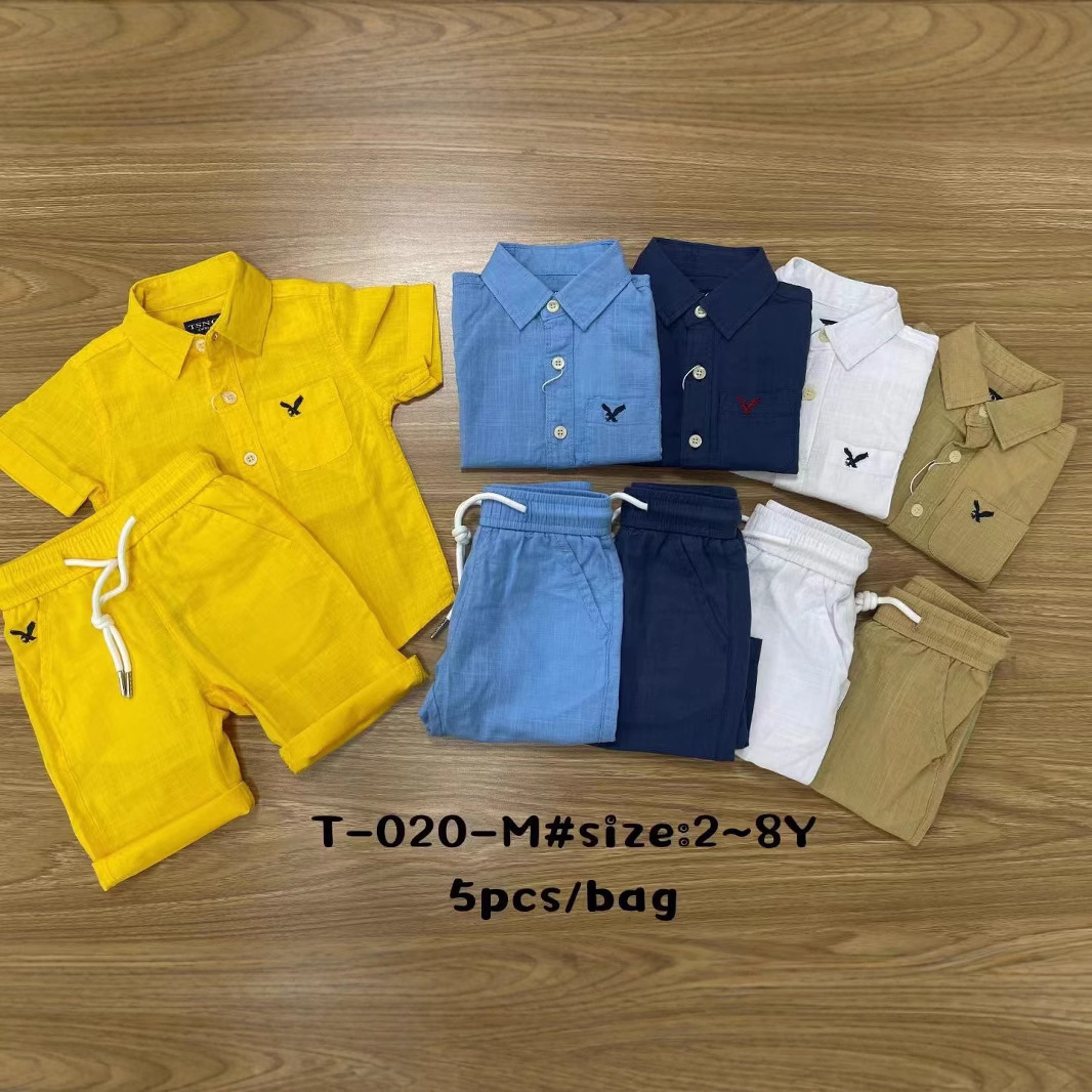 Middle Eastern Export Export New Kidsren's Suit Short-Sleeved Shirt Shorts 2-Piece Summer Suit Stripesd Embroider