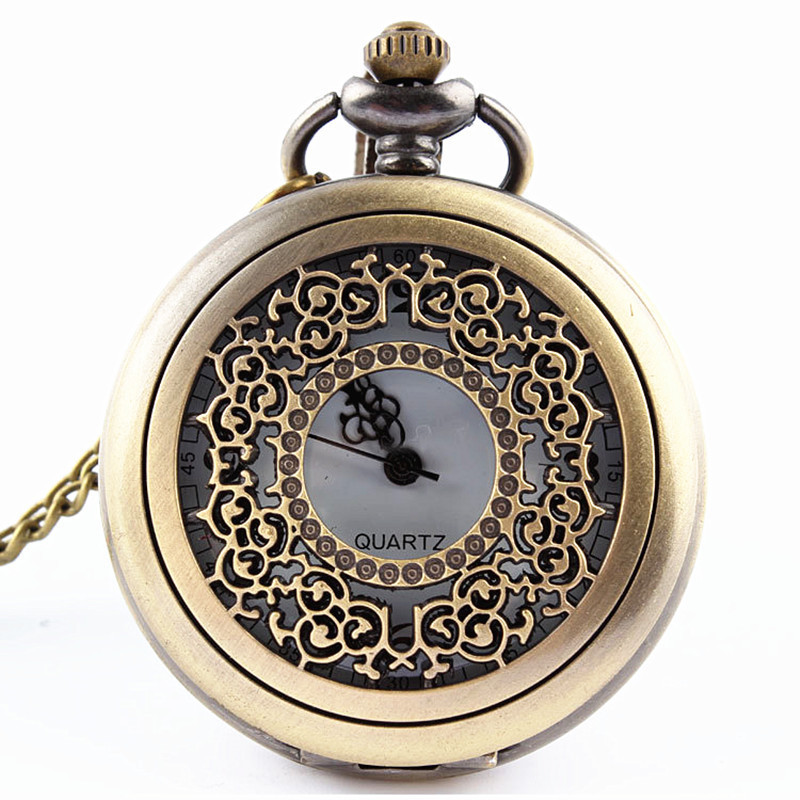 in stock Hollow Vintage Watch Men's Fashion Necklace Hanging Watch Jewelry Quartz Watch Flip Large Gold Pocket Watch