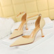 8323-1 retro sexy stiletto high heel, shallow mouth, pointed stone pattern, hollowed-out hollow flat belt female sandals
