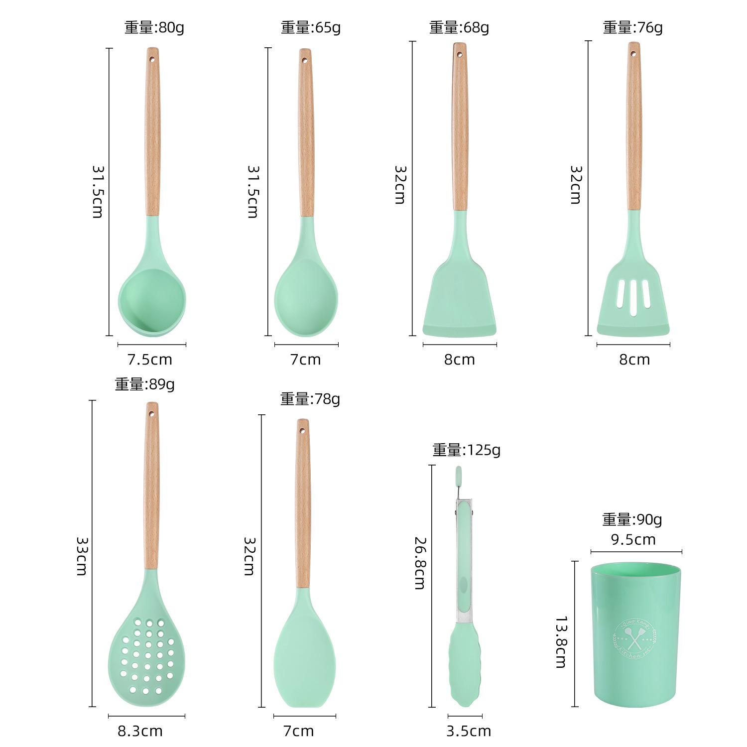 Paleta de silicona con mango de madera, pala de cocina doméstica, sartén antiadherente, cuchara especial, colador, cuchara de arroz, juego de utensilios de cocina resistentes a altas temperaturas image 5
