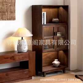 侘寂风落地餐边柜客厅玄关整理柜民宿古风实木斗柜茶具摆放博古架