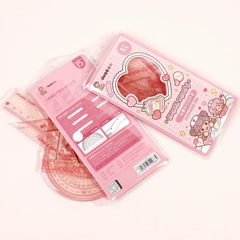 Transparent set for elementary school students, ruler, 4 piece set