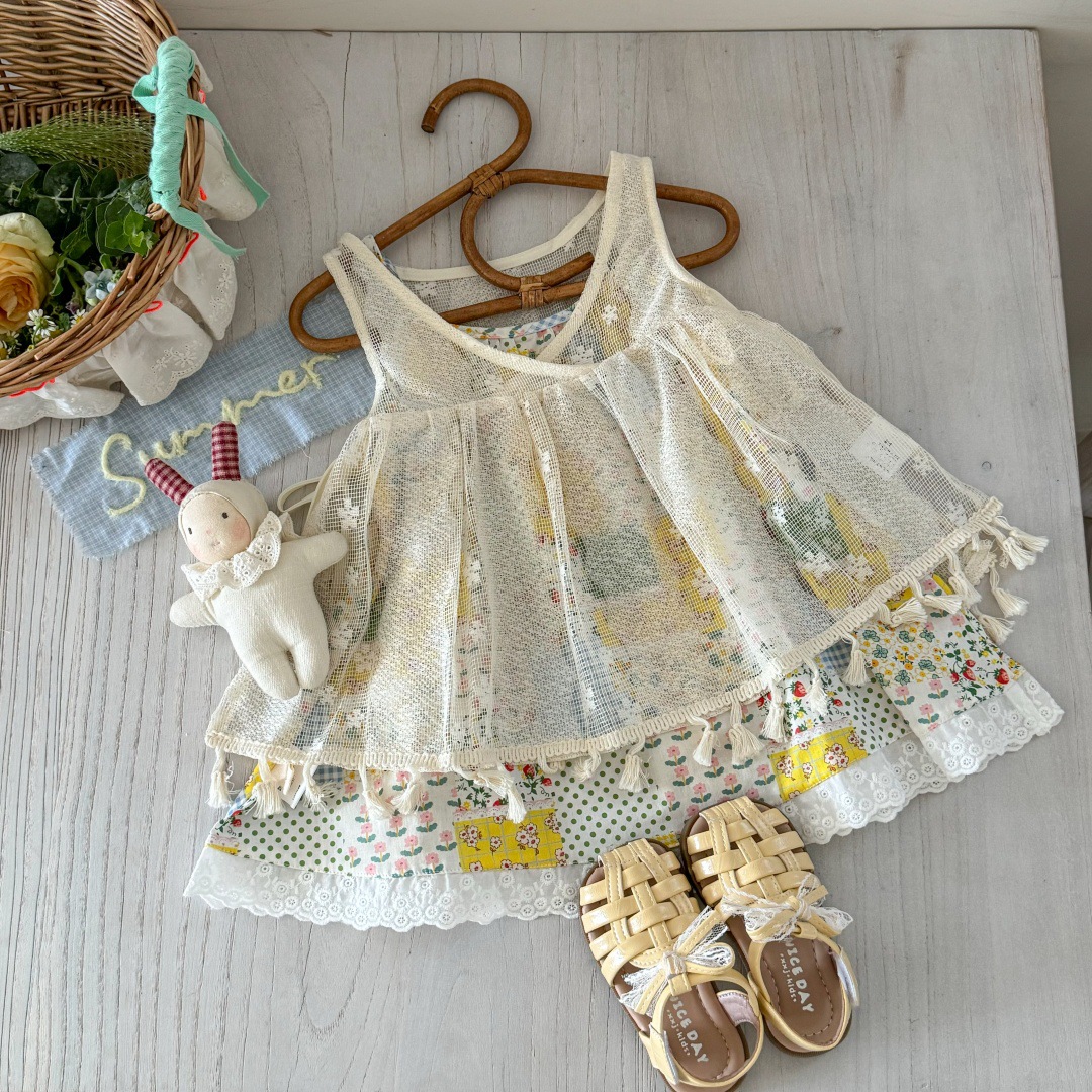 Vestido de verano para siete niñas con limón salado, estilo étnico, chaleco para niños súper atractivo, falda de tirantes, vestido de princesa para niñas de estilo occidental