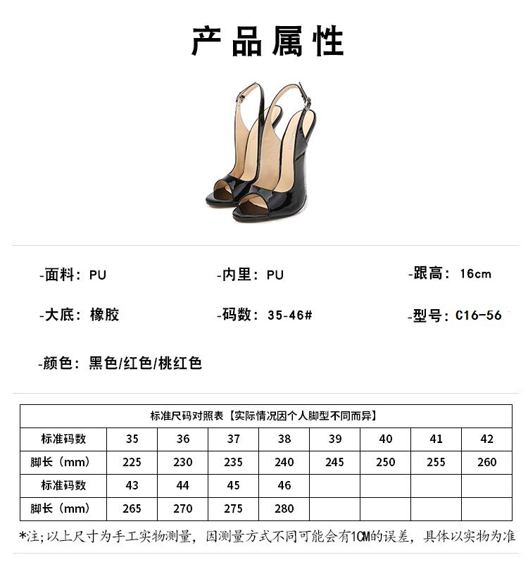 Dép sandal nữ cao gót mũi cá tính gót mảnh 16 cm phong cách Âu Mỹ — Màu đen, Màu đỏ, Đỏ đào chi tiết 3