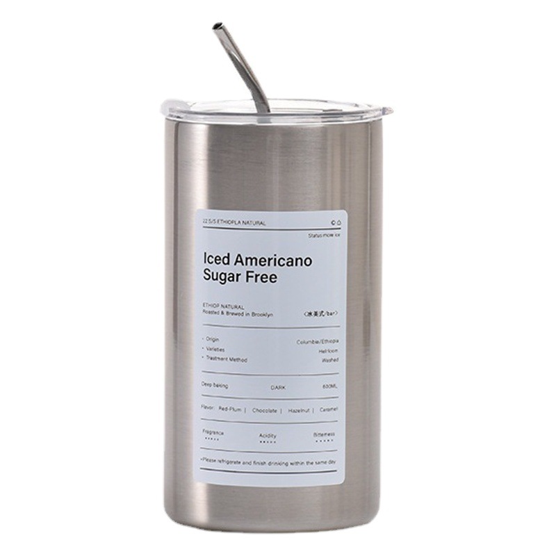 Taza de café de acero inoxidable Taza de café con leche americana Taza de vacío de paja de mantenimiento en frío Taza de agua portátil de café portátil estadounidense de hielo