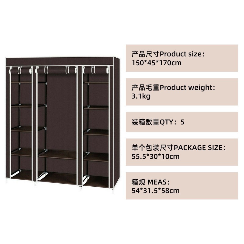 布ワードローブアセンブリ不織布防塵収納ワードローブ吊り下げシンプルなワードローブハンガースチールフレーム寮組み合わせ折りたたみキャビネット