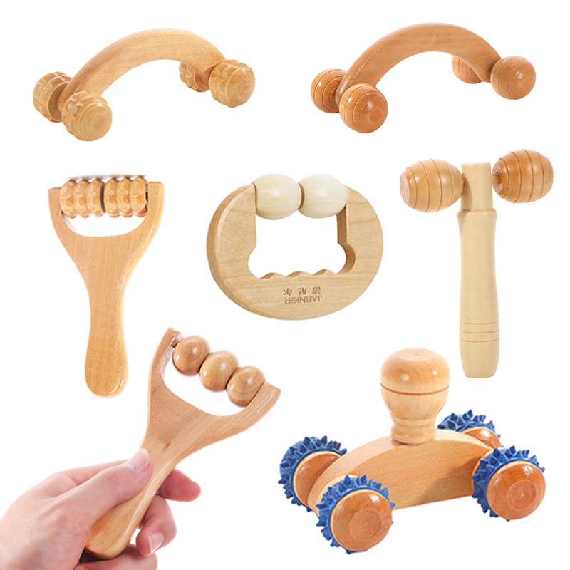 Wooden massager foot massage hand push roller slingshot shoulder neck waist face plastic massager tool wholesale
