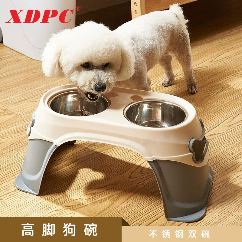 Миска для домашних животных из нержавеющей стали для собак и кошек для кормления питьевой водой Двойная чаша с шеей для кошек и собак Amazon товары для домашних животных