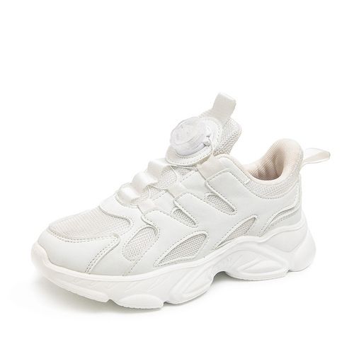 Children's shoes new all-season soft bottom rotation buckle white shoes for boys and girls, white father shoes for students