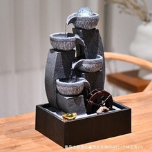 桌面流水摆件循环生财风水轮水车茶台小型喷泉水晶球树脂其他欧式