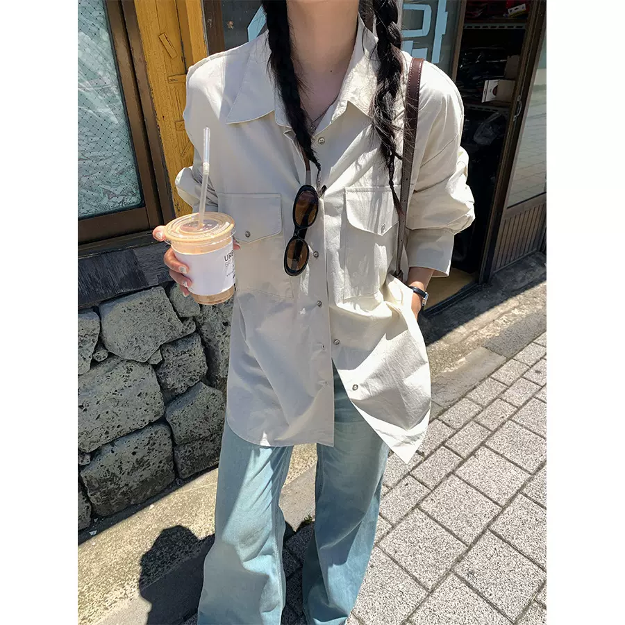 黄峥 韩版休闲棉质工装外穿衬衫宽松长袖设计感上衣女530856