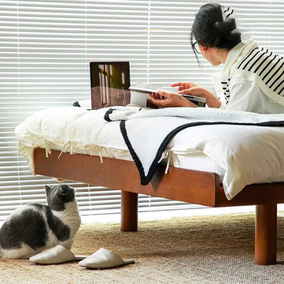 Nordic Cherry Wood Beds 1.5 Single Bed 1.8 m Retro Japanese Simple Small Apartment Double Solid Wood Bed
