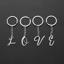 欧美时尚气质跨境饰品配件不锈钢26个英文字母吊坠钥匙扣挂件批发