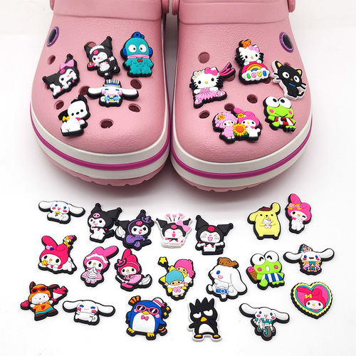 New style Croc Shoes Floral Sanrio Cinnamon Dog Kuromi Melody Shoes Floral Shoes Buckle Croc Shoes DIY Accessories