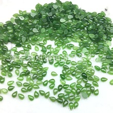 工厂批发天然和田玉碧玉水滴戒面 苹果绿平底素面DIY镶嵌配石裸石