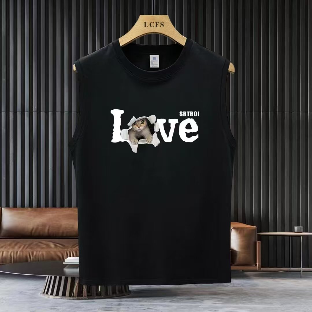 Men's Summer Graphic Cotton Tank Top - Loose Fit Sleeveless Shirt For Casual Streetwear & Sports Versatile For Day & Night_viptrois.com