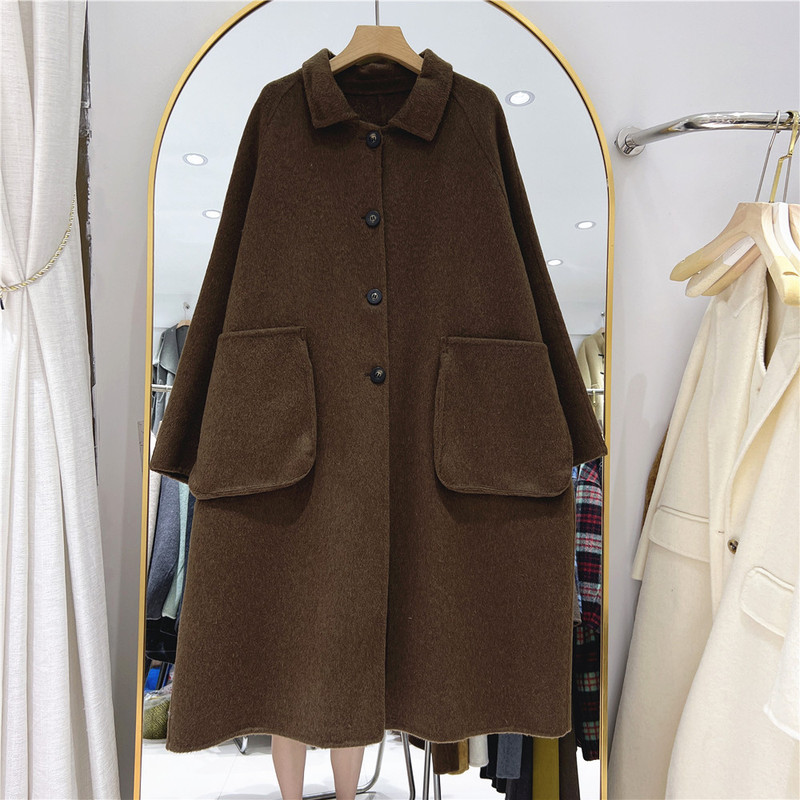 Double-sided Cashmere Coat Women 2024 Winter New Single-breasted Mid-length Large Pocket Korean Style High-end Wool Women