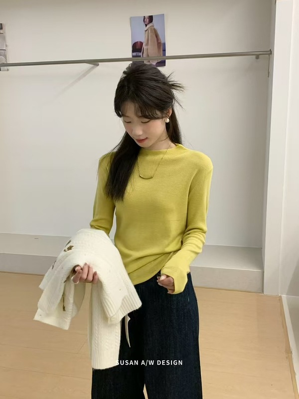 苏珊 软糯半高领打底衫秋冬新款修身显瘦长袖针织衫内搭毛衣26859|undefined