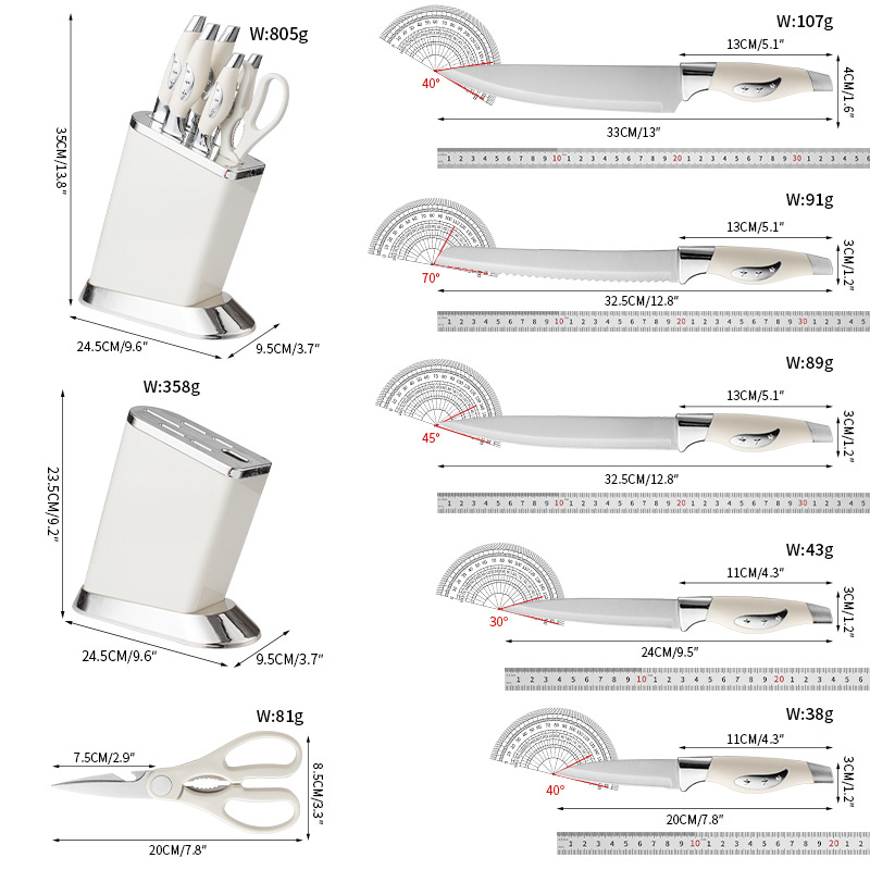 Amazon acero inoxidable utensilios de cocina portacuchillo conjunto completo de utensilios de cocina set asiento elíptico set 7 piezas