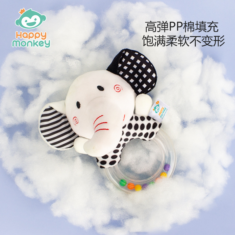 Sonajero de mano redondo blanco y negro para recién nacidos Happymonkey, juguete para bebés con cuentas coloridas, sonajero para bebés de 0 años, juguete para agarrar.