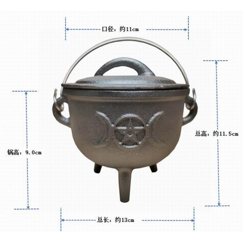 Olla de tres patas, hierro fundido, adornos retro hechos a mano, ollas en llamas, accesorios ceremoniales decorativos, formas geométricas chinas