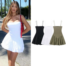 外贸亚马逊欧美跨境女装批发女式蓬蓬府绸罗纹连衣裙性感