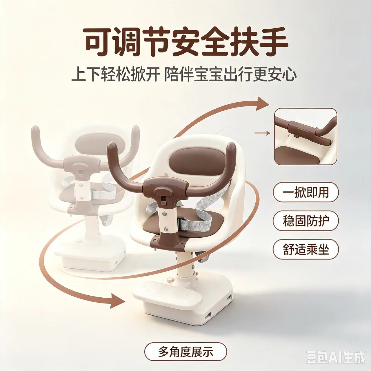 Electric vehicle front-mounted child seat can be raised and rotated, baby safety seat for electric bikes, shock-absorbing seat for infants and children