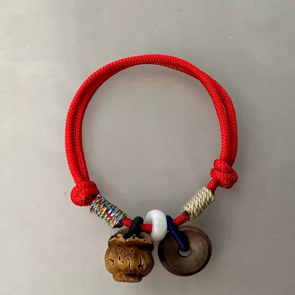 Fidelity Old Mahogany Peach Basket Ping An Buckle Bracelet Benmingnian Red Rope Adult Child Couple Security Handmade Gift